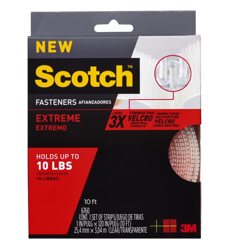 3M Scotch® 6760 Extreme Fasteners, 1 in x 10 ft, Clear