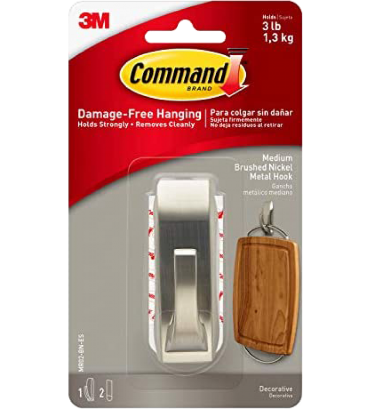 3M Command™ Medium Modern Reflections Brushed Nickel Metal Hook MR02-BN