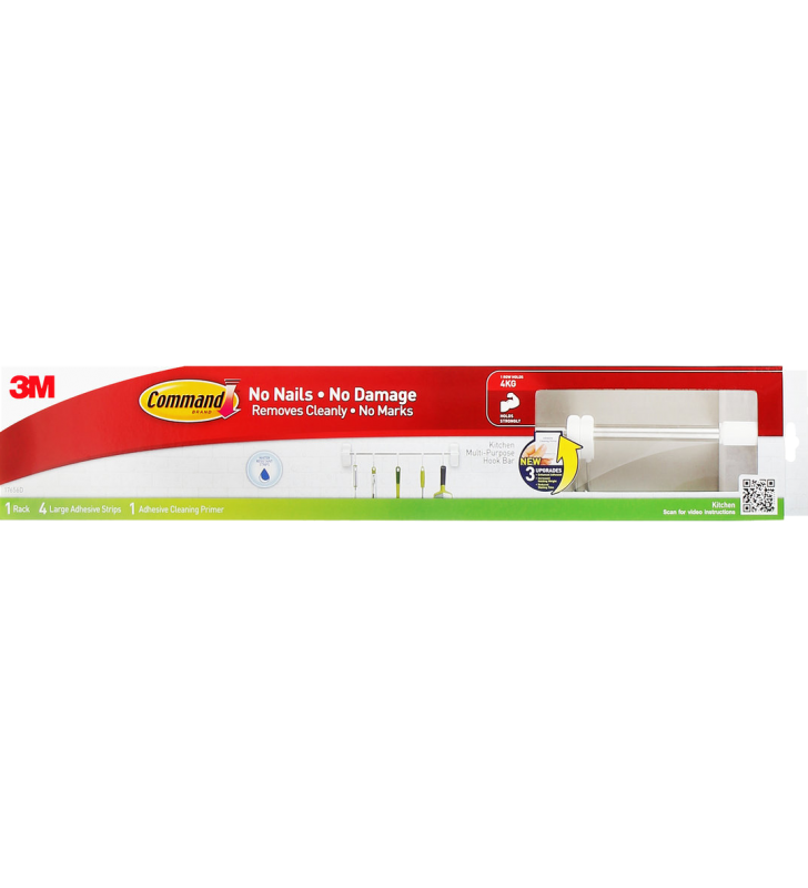 3M Command™ Kitchen Organization - Multi-Purpose Hook Bar with Water Resistance Strips 17656D