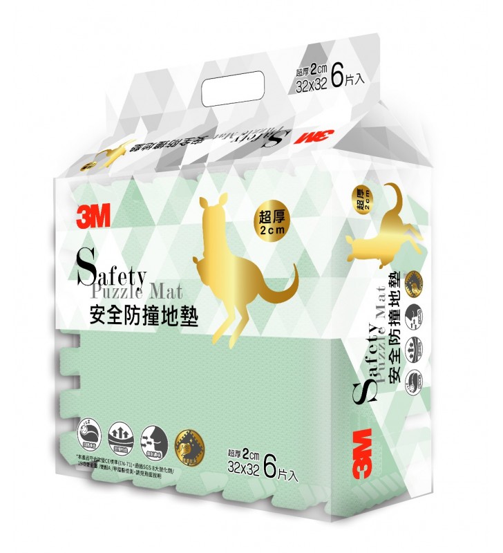 3M™ 兒童安全地墊-方塊型 (晨霧綠色) 6塊/包 升級版金袋鼠