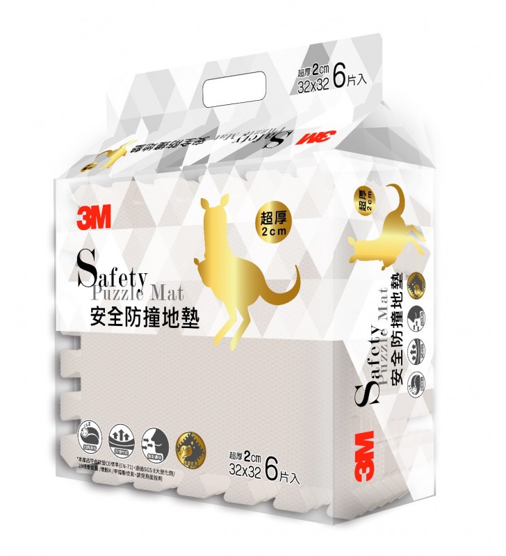 3M™ 兒童安全地墊-方塊型 (暖石灰色) 6塊/包 升級版金袋鼠