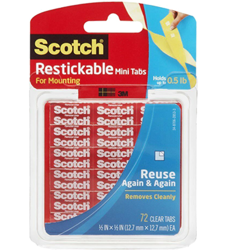 3M Scotch® R103 Restickable Tabs - 0.5" x 0.5"