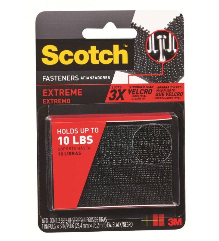 3M Scotch® 6731 Extreme Fastener 1" x 3" Black