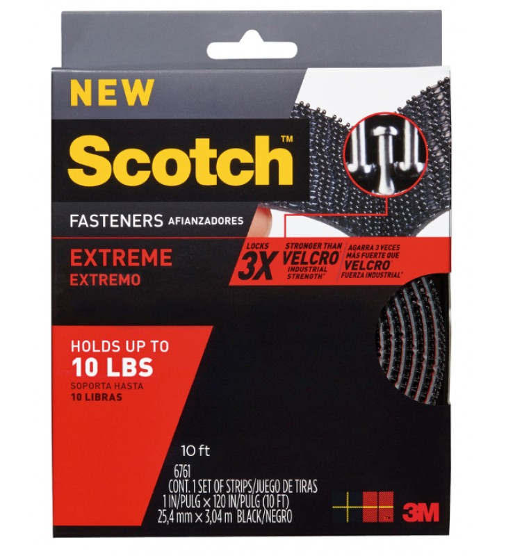 3M Scotch® 6761 超強力魔術貼(蘑菇搭扣設計)黑色(戶外用) - 1" x 10'